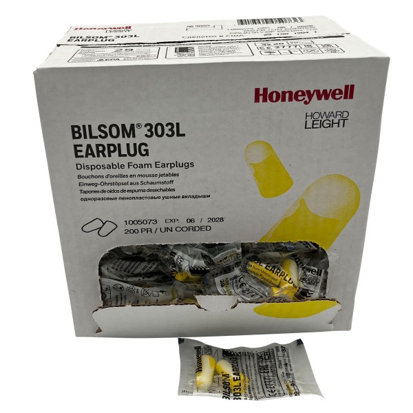Gehörschutzstöpsel Howard Leight Bilsom 303L, Box mit 200 x 1 Paar  (PE-Tüte), SNR 33 dB